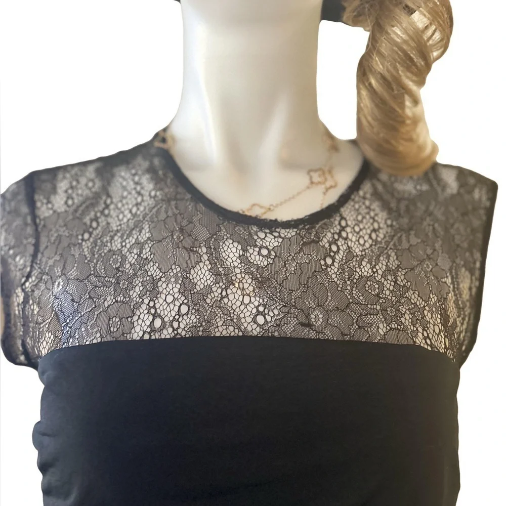 IRO Black Mini Dress Size Medium Crew Neck Cap Sleeve Lace Trim